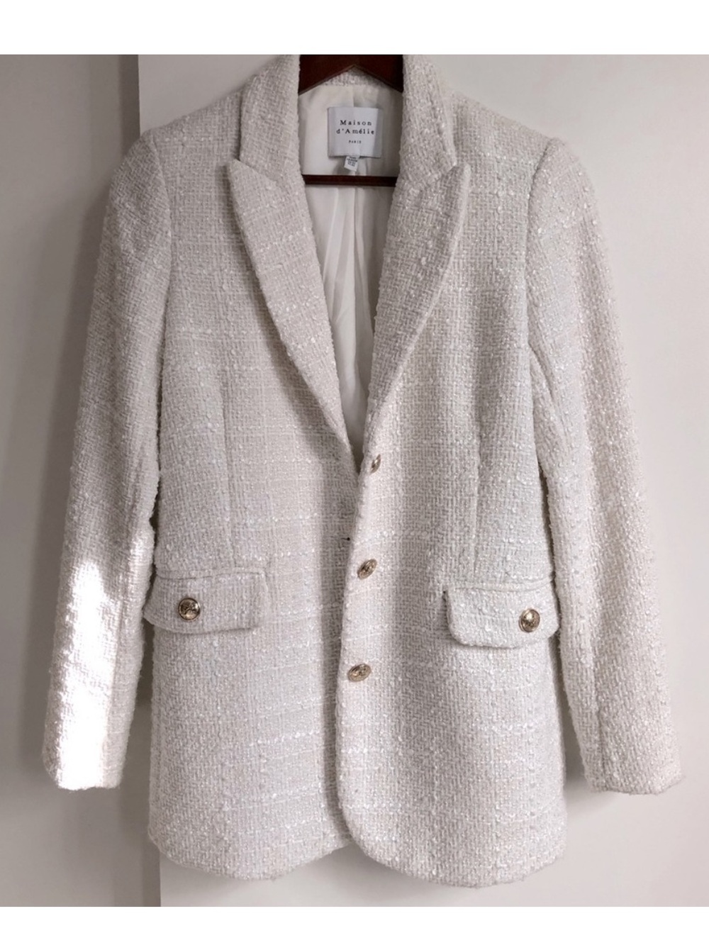 Maison d'Amélie Ivory Tweed Single-Breasted Blazer